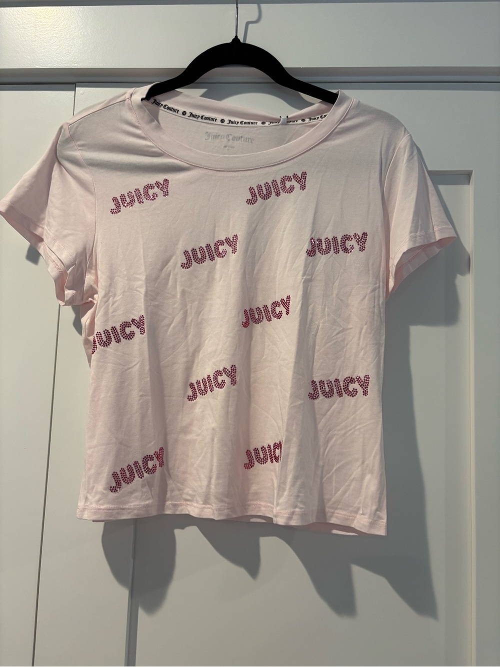 NEW Juicy Couture Light Pink Rhinestone Logo Tee- size XL